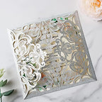 Hosmsua 50PCS Silver Glitter Laser Cut Wedding Invitation Cards with Envelopes, 6.3" x 6.3" Inch Hollow Lace Rose Invitations for Quinceanera Wedding Bridal Shower Engagement Invite - Image 2