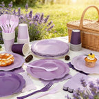 Purple Plates and Napkins Party Supplies, 9’’ Pastel Purple Disposable Paper Plates and Cups and Napkins Set for Baby Shower, Birthday, Wedding Party Decorations Serves 48 - Image 5