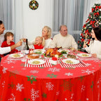 Ganeen 12 Pcs Round Snowflake Tablecloth 84 Inch Red Plastic Party Cover - Image 6