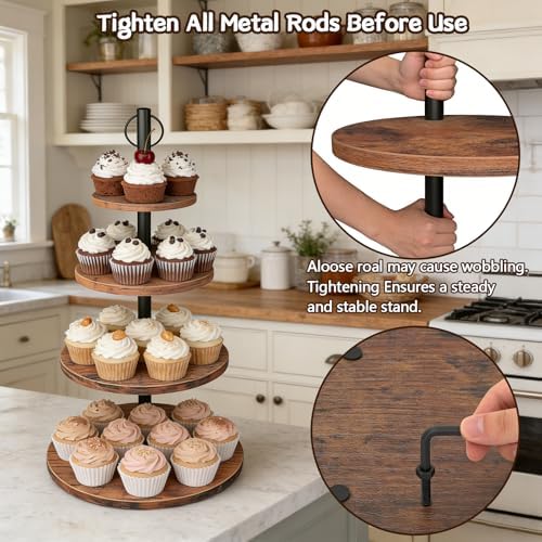 Cupcake Stand, 2 Pack Rustic Wood 4 Tier Cake Stand, Tiered Serving Tray - Image 6