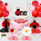 Ladybug First Birthday Decoration Our Little Ladybug Is Turning One Backdrop Photo Banners Pink Little Bug Daisy Honeycomb Centerpieces Cake Topper Balloons for Girls Insect Themed Party Supplies - Image 2