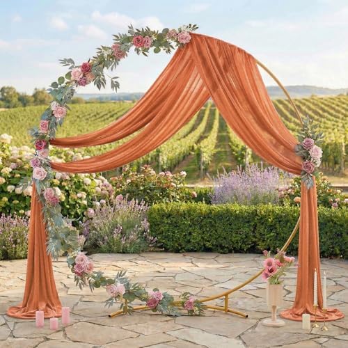 Pack of 2 Wedding Arch Drape Panel Fabric 30" x 30ft - Coral Peach - Image 3