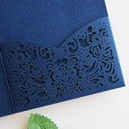 Hosmsua 50PCS Navy Blue Laser Cut Wedding Invitation Pocket, 5.12 x 7.2 Flora Invitation Pockets with Envelopes for Wedding Bridal Shower Sweet 16 Invite (No Inner Sheet) - Image 7