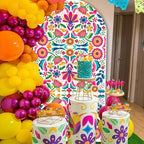 Sensfun Mexican Fiesta Arch Backdrop Cover Cinco De Mayo Birthday Baby Shower Decorations,2-Sided Colorful Mexican Otomi Flowers Backdrop Arch Covers for Mexico Talavera Wedding Party Decor 3.3x6.5ft - Image 4