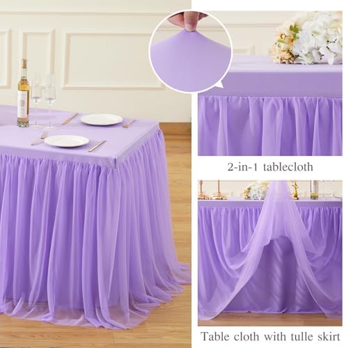 HB HBB MAGIC Purple Table Cloths 6 Foot Rectangle Tulle Table Skirt Rectangle Tables 6ft Fitted Spandex Table Covers Stretch Elastic Banquet Wedding Baby Shower Birthday Party Table Cloths - Image 3