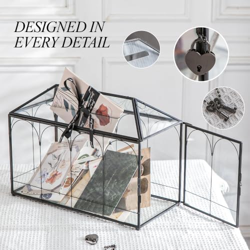 Glass Card Box with Slot, 12.6" x 5.9" x 9" Large Black Clear Card Boxes for Wedding Receptions, Christmas Decor, Baby Shower, Birthday Party, Bridal Shower - Slot Length 7.1 Inches - Image 4