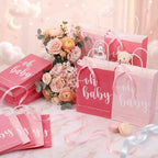 Gersoniel 50 Packs Baby Shower Gifts Bags Bulk 5.91 x 3.15 x 8.27 Inches Baby Shower Favor Bags with Handle Ribbon Thank You Gift for Party Favor for Guests Gifts Gender Reveal (Pink) - Image 5
