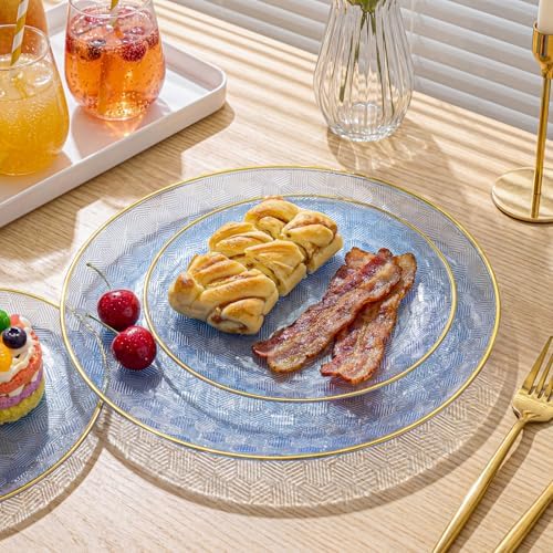 Festiva 60PCS Clear Blue Gold Plastic Plates - Heavy Duty Fancy Disposable Plates With Gold Rim -serve for 30 guests Include Each 30PCS 10.25" & 7.5" Honeycomb Design Plates for Party(Blue) - Image 5