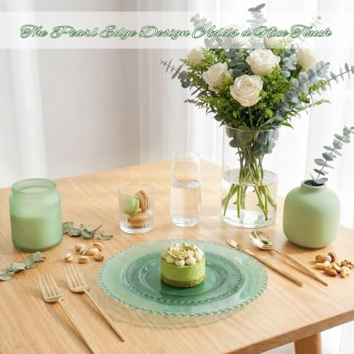U-QE 60PCS Clear Green Plastic Plates, Beaded Plates Disposable Heavy Duty - Image 4
