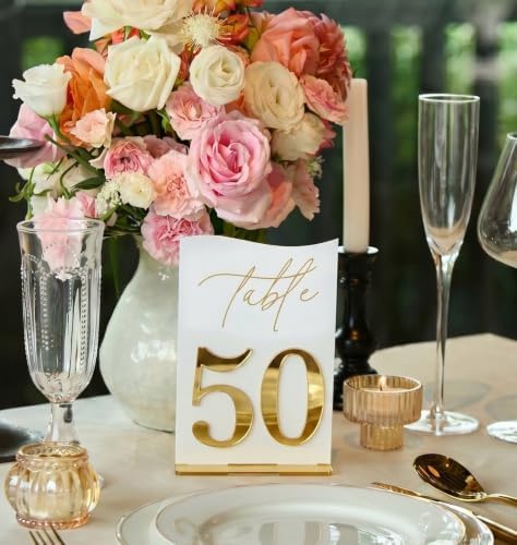 Modern White Acrylic Wedding Table Numbers 31-50 Set with 3D Raised Effect, Self-Standing Modern Table Signs for Reception Seating, Anniversary & Briadal Shower, Elegant Wedding Decor (5x7 Inches) by Ourholiday