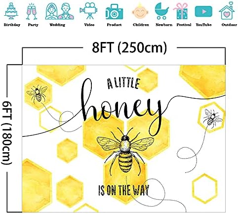 Mocsicka Bumble Bee Baby Shower Backdrop Honey Bee Baby Shower Party Decorations Honeycomb Baby Shower Background Photo Booth Props (8x6ft) - Image 4