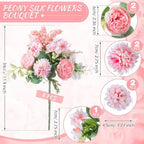 Zeyune 8 Pcs 13.4 Inch Artificial Flowers Bouquet,Peony,Pink - Image 2