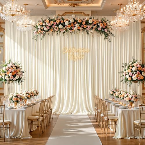 30x10ft Ivory Backdrop Curtain Panels for Parties - Wrinkle Free Polyester Photo Curtain Backdrop Wedding Back Drop Fabric Drapes for Party Decorations Background for Photography - Image 3