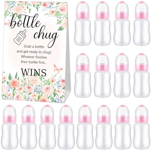 TrelaCo 20 Pcs Bottle Chug Game, Pink Flower Baby Shower Favors by TrelaCo