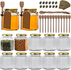 12 Pack 16 oz Hexagon Honey Jars with Dippers by Woaiwo-q