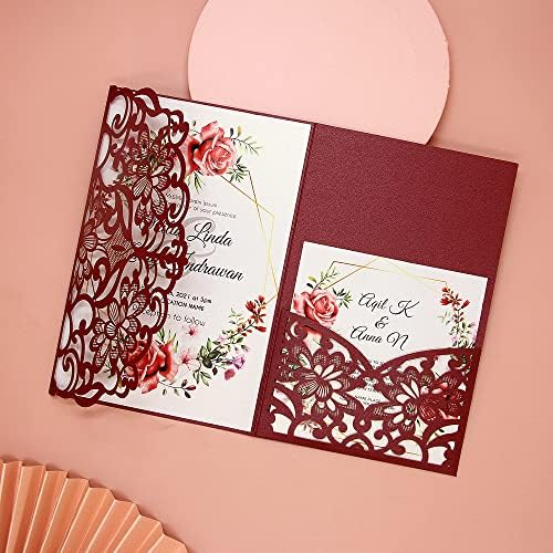 FOMTOR Laser Cut Wedding Invitation Cards Set w/Envelopes & Inserts & Seals – for Wedding, Bridal Shower, Graduation, Birthday Party, Engagement, Anniversary Red 50Pcs - Image 7