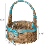 Wickerwise Small Seagrass Wicker Picnic Basket with Handle - Versatile Gift Basket with Blue Ribbon for New Year and Other Occasions, Garden and Home Decor, Natural Wicker Basket and Storage Solution - Image 4