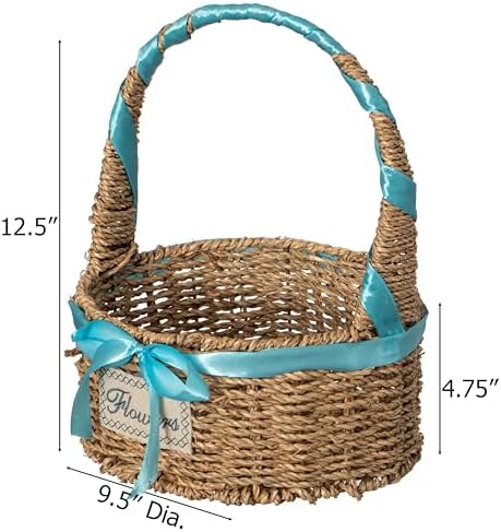 Wickerwise Small Seagrass Wicker Picnic Basket with Handle - Versatile Gift Basket with Blue Ribbon for New Year and Other Occasions, Garden and Home Decor, Natural Wicker Basket and Storage Solution - Image 4