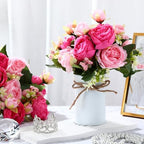 3 Sets Artificial Peonies Flower Peony Bouquet with Galvanized Metal Pot Silk Fake Peonies Faux Flower Arrangements for Wedding Table Centerpiece Party Home Room (Mixed Pink) - Image 2