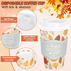 Whaline 50 Pcs Fall Disposable Coffee Cups with Lids and Sleeves Maple Pumpkin Paper Drinking Cups for Autumn Thanksgiving Restaurant Travel Business Supplies, 2 Styles - Image 3