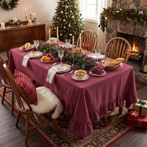 Eternal Beauty Red Plaid Ruffle Tablecloth 60x120 in by EternalBeauty