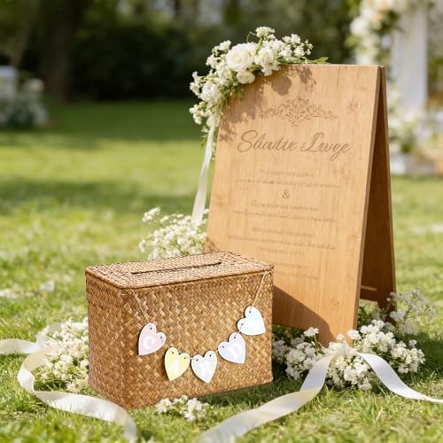 Hipiwe Handwoven Decorative Wedding Card Basket Wicker Card Receiving Box - Image 4