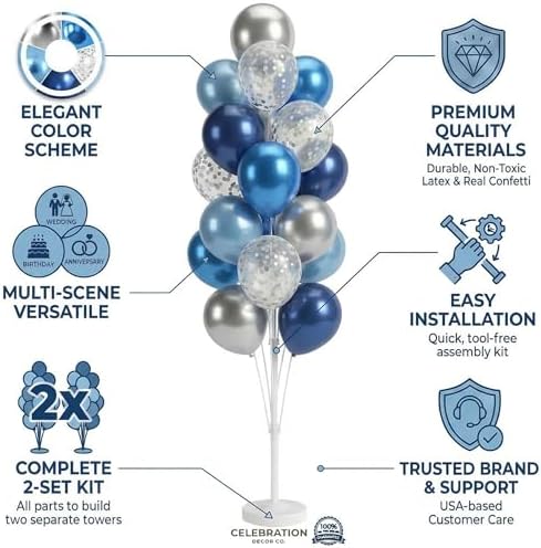 HIINS 2Set Blue Silver Balloon Column Kit With Base&Pole for Party Decor - Image 3