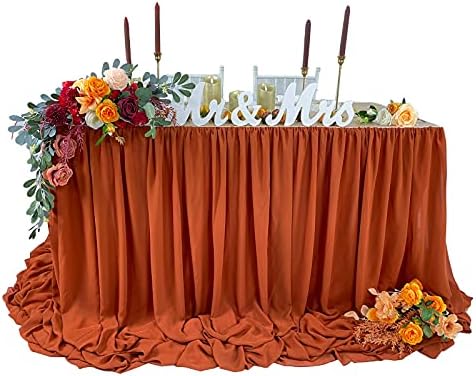 Pooling and Floating Chiffon Table Skirt with extra length, 6FT 9FT 14FT Sheer Tablecloth, Baby Shower, Birthdays Party, Main Cake Table Decoration, Wdding Table Skirt (Terracotta, 6FT) by EHLDekol
