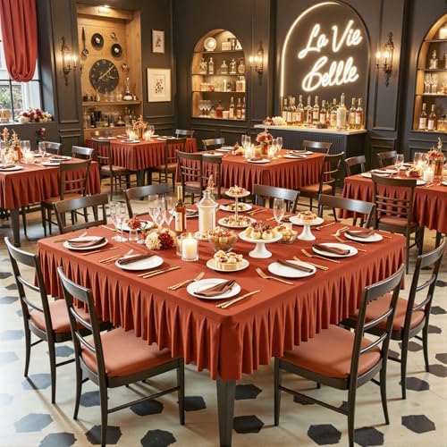 Wish Care Rust Spandex Tablecloths for 54x54 Inch Square Tables, Stretch Fitted Table Clothes with Pleated Ruffle Skirt for 54” Table, Wrinkle Free and Elastic, for Party Kitchen Home Dining - Image 4
