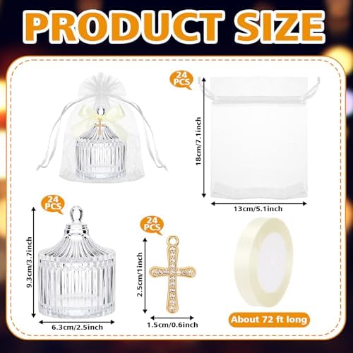 24 Sets Baptism Favors Crystal Bowl Cross Communion Baby Shower - Image 2