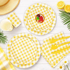 Vyntra 350-Pc Yellow Gingham Paper Plates and Napkins Party Supplies - Image 6