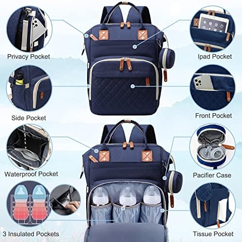SHITIESHOU Diaper Bag Backpack Baby Bag, Baby Girl Boy Diaper Bag for Dad Mom with Pad, 16 Pockets, Pacifier Case, Large Diaper Bags Unisex for Travel (Blue) - Image 3