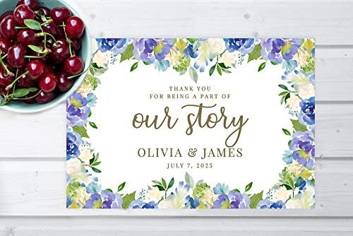 Andaz Press Custom Personalized Disposable Paper Placemats, 12 x 18 Inch, Set of 25, Thank You for Being A Part of Our Story Blue Hydrangea Floral, Tableware, Table Setting for Wedding, Bridal Shower - Image 4
