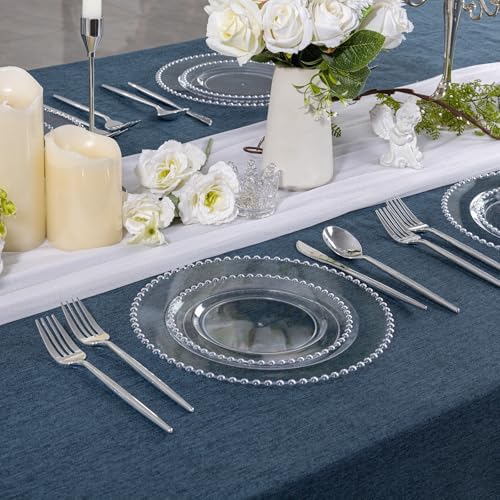 U-QE 60PCS Clear Plastic Plates - Fancy Beaded Plates Disposable Heavy Duty - Image 5