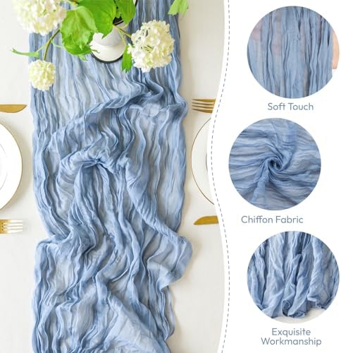 Sioloc 10 Pack Dusty Blue Cheesecloth Table Runner 120'' x 35'',Spring Easter Decor Soft Gauze Boho Wedding Table Decor for 10ft Table Birthday Party,Baby Shower, Bridal Shower, Home & Event Decor - Image 3