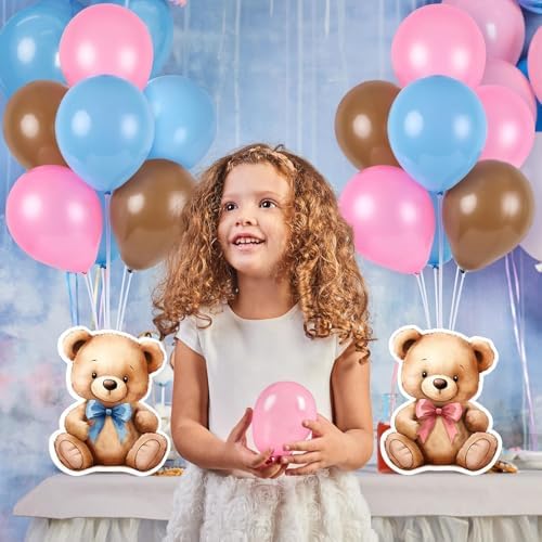 12 Sets Bear Balloon Stand Kit for Table Bear Baby Shower Centerpieces for Tables Gender Reveal Party Decoration Pink Blue Bear with Balloon for Baby Bear Temed Gender Reveal Party Supplies - Image 5