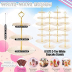 Patelai 8 Pack Plastic 3 Tier Cupcake Stand Holder, Cream White - Image 5
