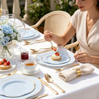 Liacere 50PCS Light Blue Plastic Plates - Heavy Duty Blue Disposable Plates - Blue and Gold Plastic Plates Include 25PCS Blue Dinner Plates, 25PCS Blue Dessert Plates for Party/Baby Shower/Wedding - Image 5