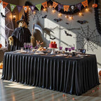 2 Pack 8ft Black Satin Tablecloths for Rectangle Tables Spandex Table Cover - Image 2