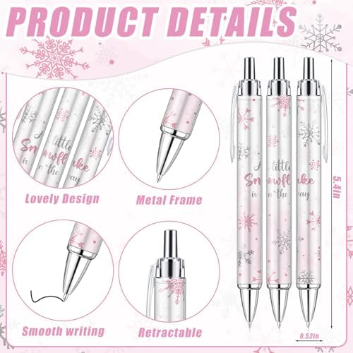 145 Pieces Little Snowflake Baby Shower Favors for Guest Pink Girl Ballpoint Pens and Keychains Gifts Bulk Winter Retractable Baby Shower Pens Gender Reveal Thank You Cards Souvenirs Prizes - Image 2