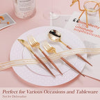 Lullaby 240PCS High End Gold Plastic Silverware with Wood Grain Handle - Image 4