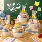 Tatuo 6 Pack Small Woven Basket with Gift Bags and Ribbons Empty Gift Baskets Cotton Rope Storage for Back to School Birthday Nursery Wedding Gifts(9.8 x 7.9 x 3.5 Inches) - Image 4