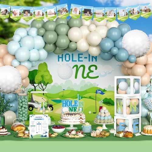 Hombae Hole in One Birthday Party Decorations, Golf First Birthday Decorations, 1st Birthday Decorations Boys, Golf Themed Backdrop Balloon Garland Banner Cake Topper Crown Poster Boxes Cutout - Image 5