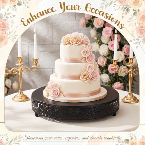 Wenqik 14 Inch Black Cake Stand Set Metal Round Cake Dessert Stand, Wedding - Image 6