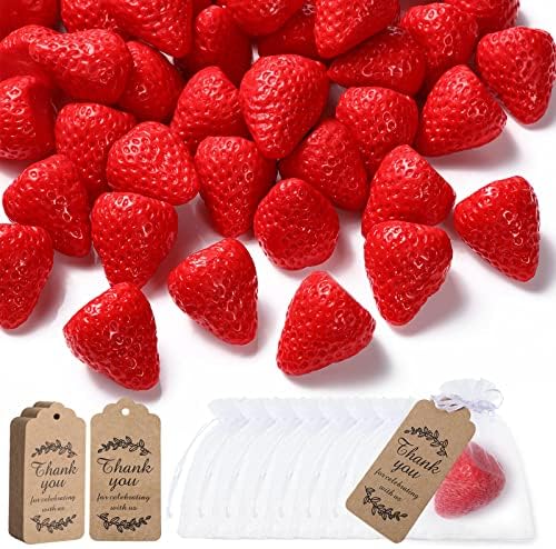 Loopeer 48 Set Strawberry Baby Shower Soaps with Cards Bags, Red by Loopeer