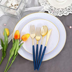 Supernal 180Pcs Gold and Blue Plastic Silverware Set for Wedding and Party - Image 4