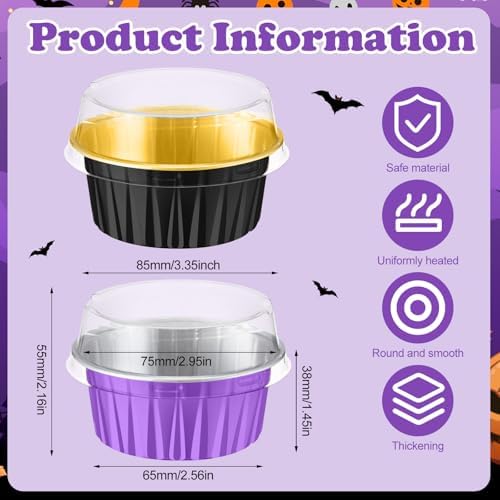 200 Pack Aluminum Cupcake Liners with Lids,Purple Black,Halloween - Image 4