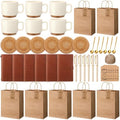 Marsui 6 Sets Kraft Baby Shower Game Prizes for Winners Baby Shower Guest Gifts Ceramic Mugs with Metal Spoons Woven Coasters and PU Notebooks with Pens Gift Bags and Tags for Wedding Bridal Favor by Marsui