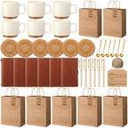 Marsui 6 Sets Kraft Baby Shower Game Prizes for Winners Baby Shower Guest Gifts Ceramic Mugs with Metal Spoons Woven Coasters and PU Notebooks with Pens Gift Bags and Tags for Wedding Bridal Favor by Marsui