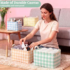 6 Pack Plaid Canvas Baskets Rectangular Storage Bins, Pastel - Image 3